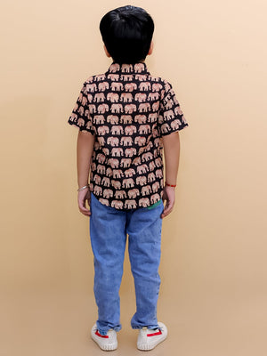 Twinning Set-Black Elephant Print Mens Shirt with Black Elephant Print Boys Shirt - Twinning Combo