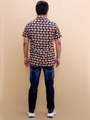 Twinning Set-Black Elephant Print Mens Shirt with Black Elephant Print Boys Shirt - Twinning Combo