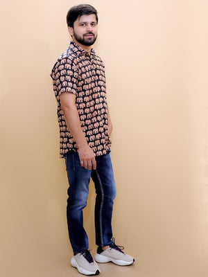 Twinning Set-Black Elephant Print Mens Shirt with Black Elephant Print Boys Shirt - Twinning Combo