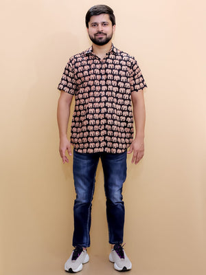 Twinning Set-Black Elephant Print Mens Shirt with Black Elephant Print Boys Shirt - Twinning Combo