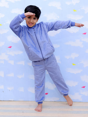 Twinning Set: Blue Snuggles Womens and Kids Fleece Night Suits - Twinning Combo