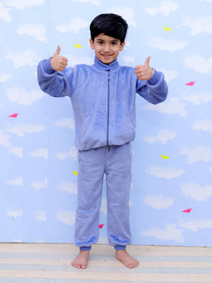 Twinning Set: Blue Snuggles Womens and Kids Fleece Night Suits - Twinning Combo