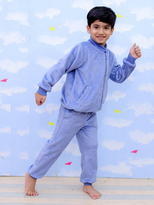 Twinning Set: Blue Snuggles Womens and Kids Fleece Night Suits - Twinning Combo