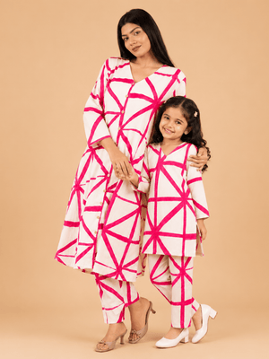 Twinning Set- Blush Grid Womens and Girls Kurta Set - Twinning Combo