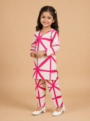Twinning Set- Blush Grid Womens and Girls Kurta Set - Twinning Combo