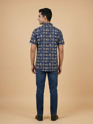Twinning Set - Navy Snap Squad Print Mens Shirt and Boy's - Twinning Combo