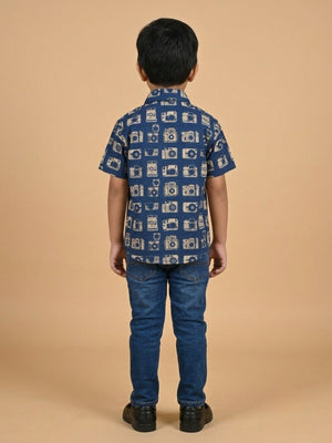 Twinning Set - Navy Snap Squad Print Mens Shirt and Boy's - Twinning Combo