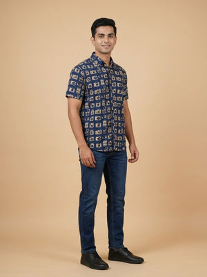 Twinning Set - Navy Snap Squad Print Mens Shirt and Boy's - Twinning Combo