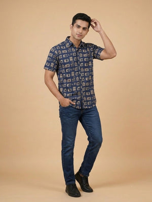 Twinning Set - Navy Snap Squad Print Mens Shirt and Boy's - Twinning Combo