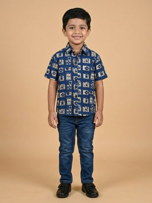 Twinning Set - Navy Snap Squad Print Mens Shirt and Boy's - Twinning Combo