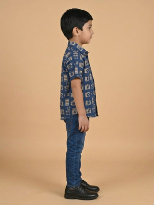 Twinning Set - Navy Snap Squad Print Mens Shirt and Boy's - Twinning Combo