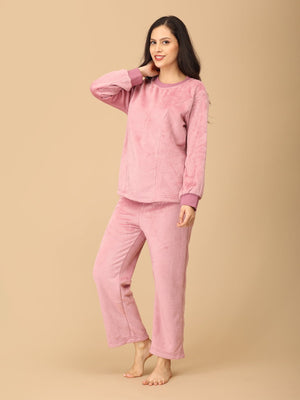 Twinning Set: Puffin in Pink Womens and Kid Fleece Night Suits - Twinning Combo