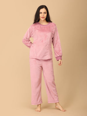 Twinning Set: Puffin in Pink Womens and Kid Fleece Night Suits - Twinning Combo