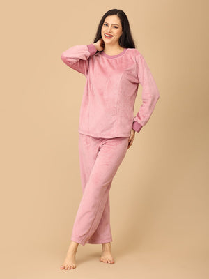 Twinning Set: Puffin in Pink Womens and Kid Fleece Night Suits - Twinning Combo