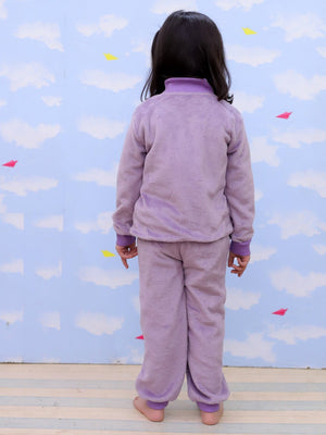 Twinning Set: Purple Fluffies Womens and Kid Fleece Night Suits - Twinning Combo