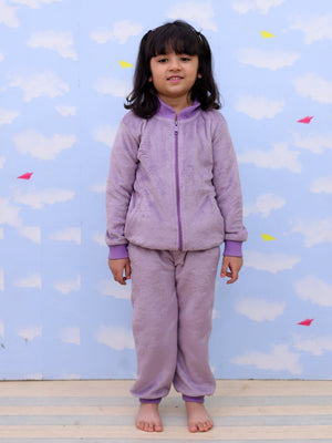 Twinning Set: Purple Fluffies Womens and Kid Fleece Night Suits - Twinning Combo