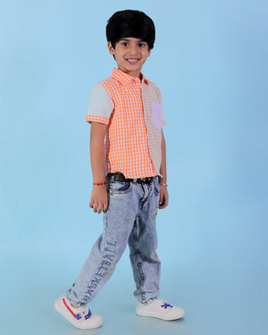 Twinning Set-Rainbow Charm Checkered Boys Casual Shirt with Girls Casual Dress - Twinning Combo