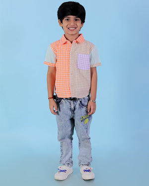 Twinning Set-Rainbow Charm Checkered Boys Casual Shirt with Girls Casual Dress - Twinning Combo