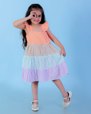 Twinning Set-Rainbow Charm Checkered Boys Casual Shirt with Girls Casual Dress - Twinning Combo