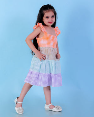 Twinning Set-Rainbow Charm Checkered Boys Casual Shirt with Girls Casual Dress - Twinning Combo