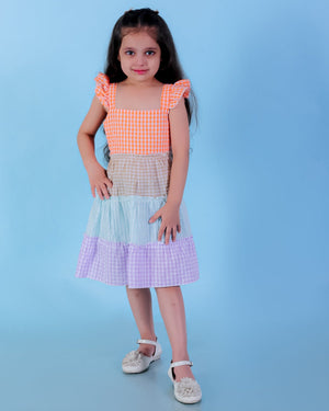Twinning Set-Rainbow Charm Checkered Boys Casual Shirt with Girls Casual Dress - Twinning Combo
