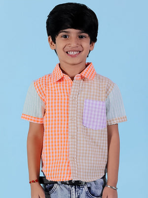 Twinning Set-Rainbow Charm Checkered Boys Casual Shirt with Girls Casual Dress - Twinning Combo