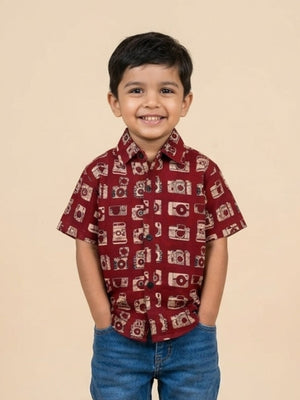 Twinning Set - Rust Snap Squad Print Men's Shirt and Boy's Shirt - Twinning Combo