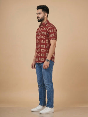Twinning Set - Rust Snap Squad Print Men's Shirt and Boy's Shirt - Twinning Combo