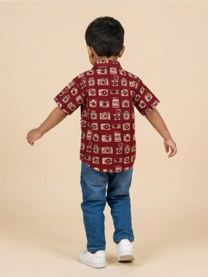 Twinning Set - Rust Snap Squad Print Men's Shirt and Boy's Shirt - Twinning Combo