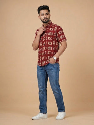 Twinning Set - Rust Snap Squad Print Men's Shirt and Boy's Shirt - Twinning Combo