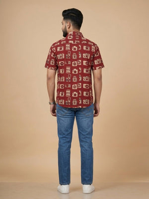 Twinning Set - Rust Snap Squad Print Men's Shirt and Boy's Shirt - Twinning Combo