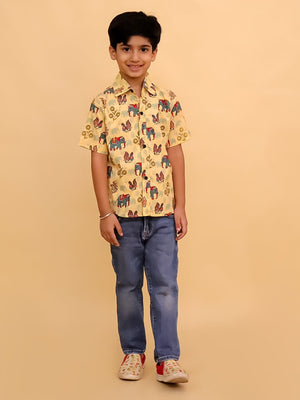 Twinning Set-Teal-a-Trunk Elephant Print Men's Shirt and Boys Shirt - Twinning Combo