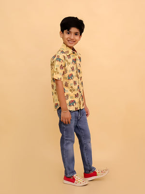 Twinning Set-Teal-a-Trunk Elephant Print Men's Shirt and Boys Shirt - Twinning Combo