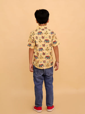 Twinning Set-Teal-a-Trunk Elephant Print Men's Shirt and Boys Shirt - Twinning Combo