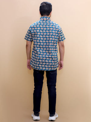 Twinning Set-Teal Elephant Print Mens Shirt with Teal Elephant Print Boys Shirt - Twinning Combo