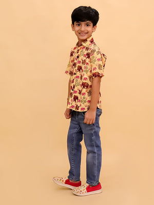 Twinning Set- The Gentle Giant Elephant Print Men's Shirt and Boys Shirt - Twinning Combo