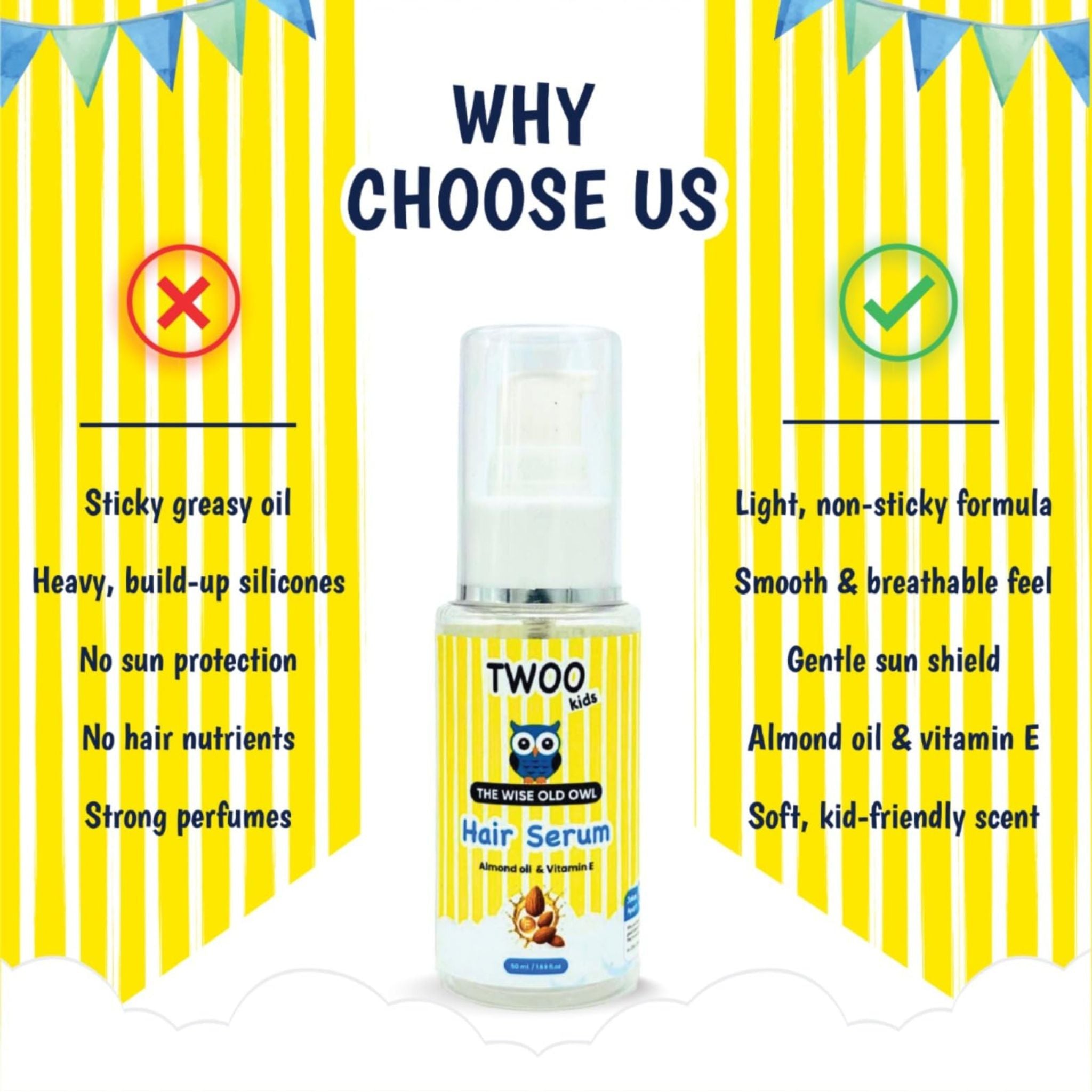 TWOO Kids De - Knotty Hair Serum with Almond Oil & Vitamin E – Smooth & Shiny Hair - 8906002231881