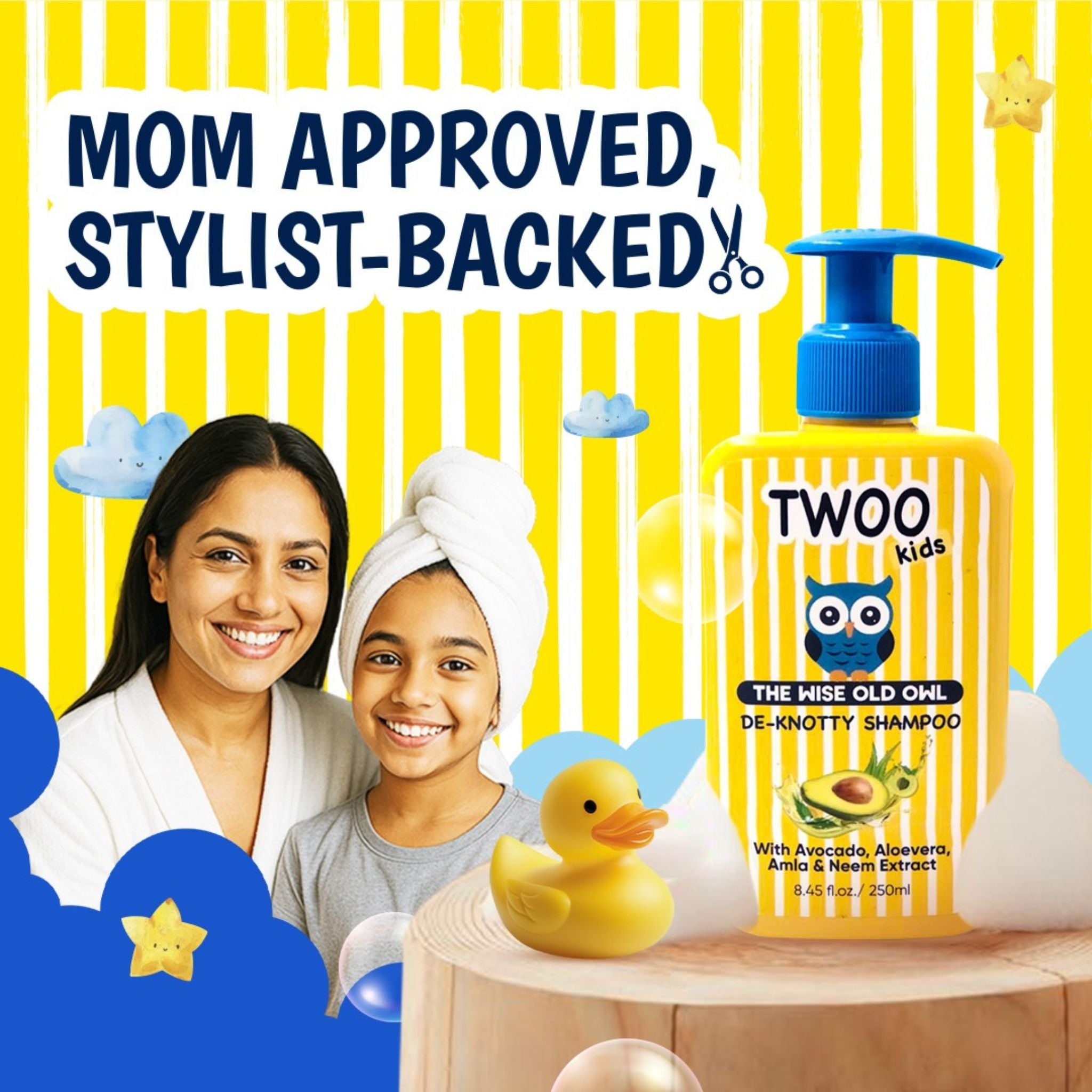 TWOO Kids De - Knotty Shampoo with Avocado, Aloe Vera, Amla & Neem Extract – Gentle Care for Soft, Manageable Hair – 250ml - 8906002231799