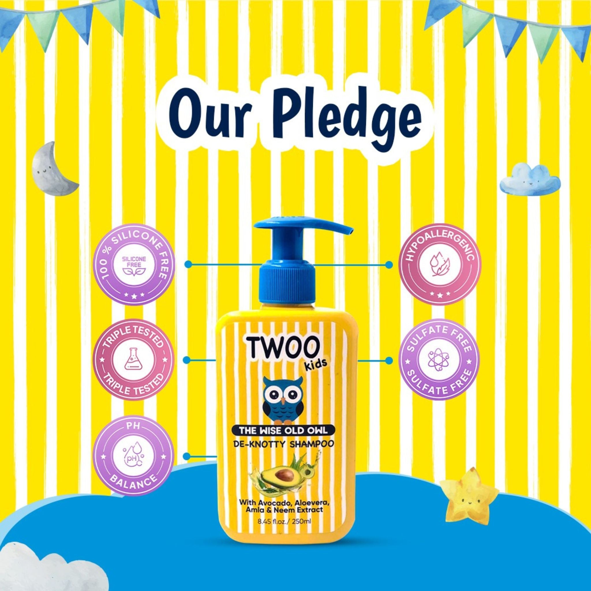 TWOO Kids De - Knotty Shampoo with Avocado, Aloe Vera, Amla & Neem Extract – Gentle Care for Soft, Manageable Hair – 250ml - 8906002231799