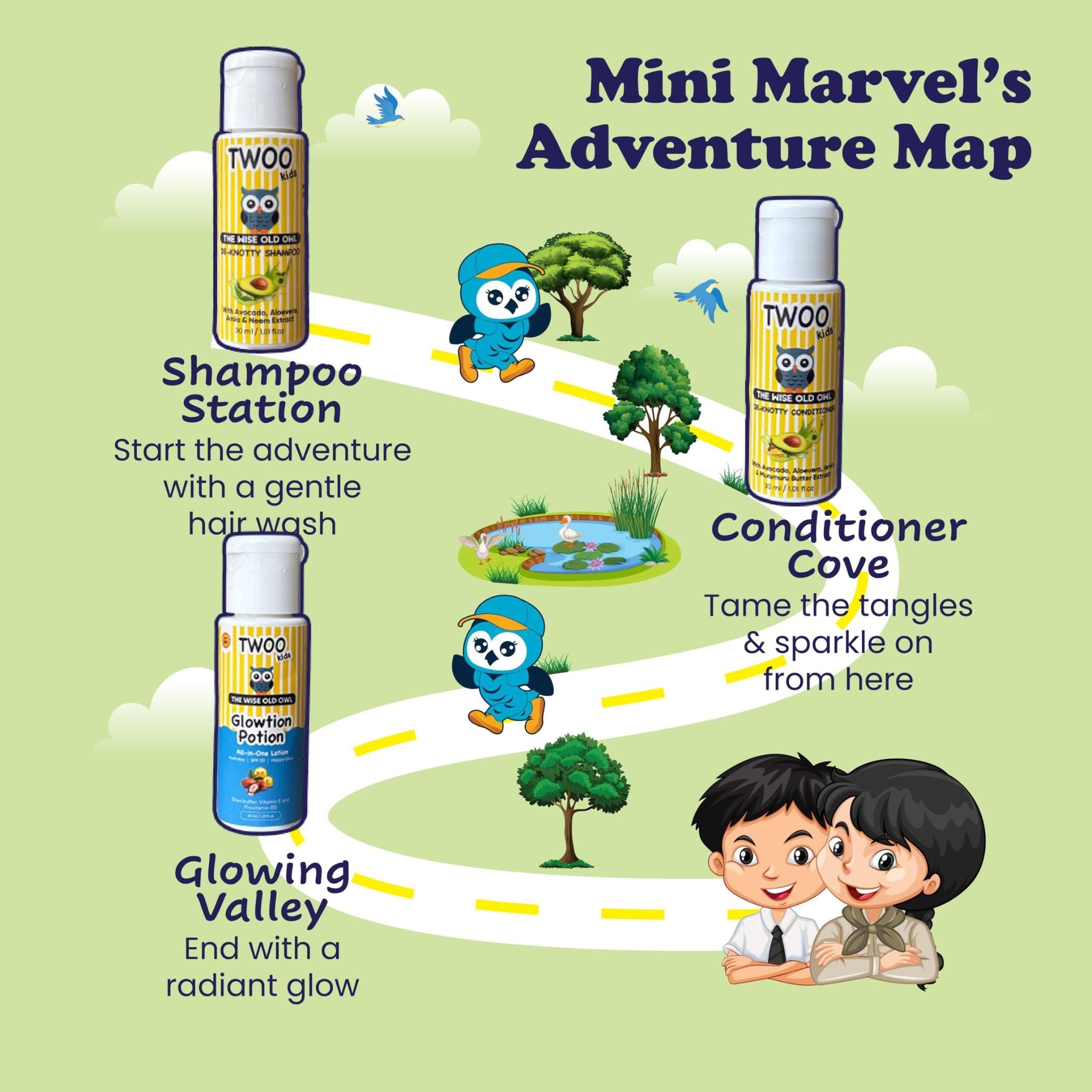 TWOO Kids Mini Marvels Kit - De - Knotty Shampoo, De - Knotty Conditioner and Glowtion Potion - 8906002231898