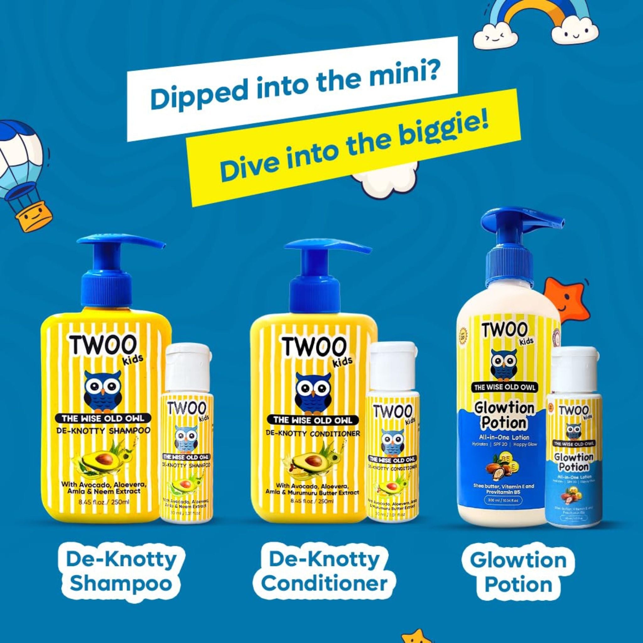 TWOO Kids Mini Marvels Kit - De - Knotty Shampoo, De - Knotty Conditioner and Glowtion Potion - 8906002231898