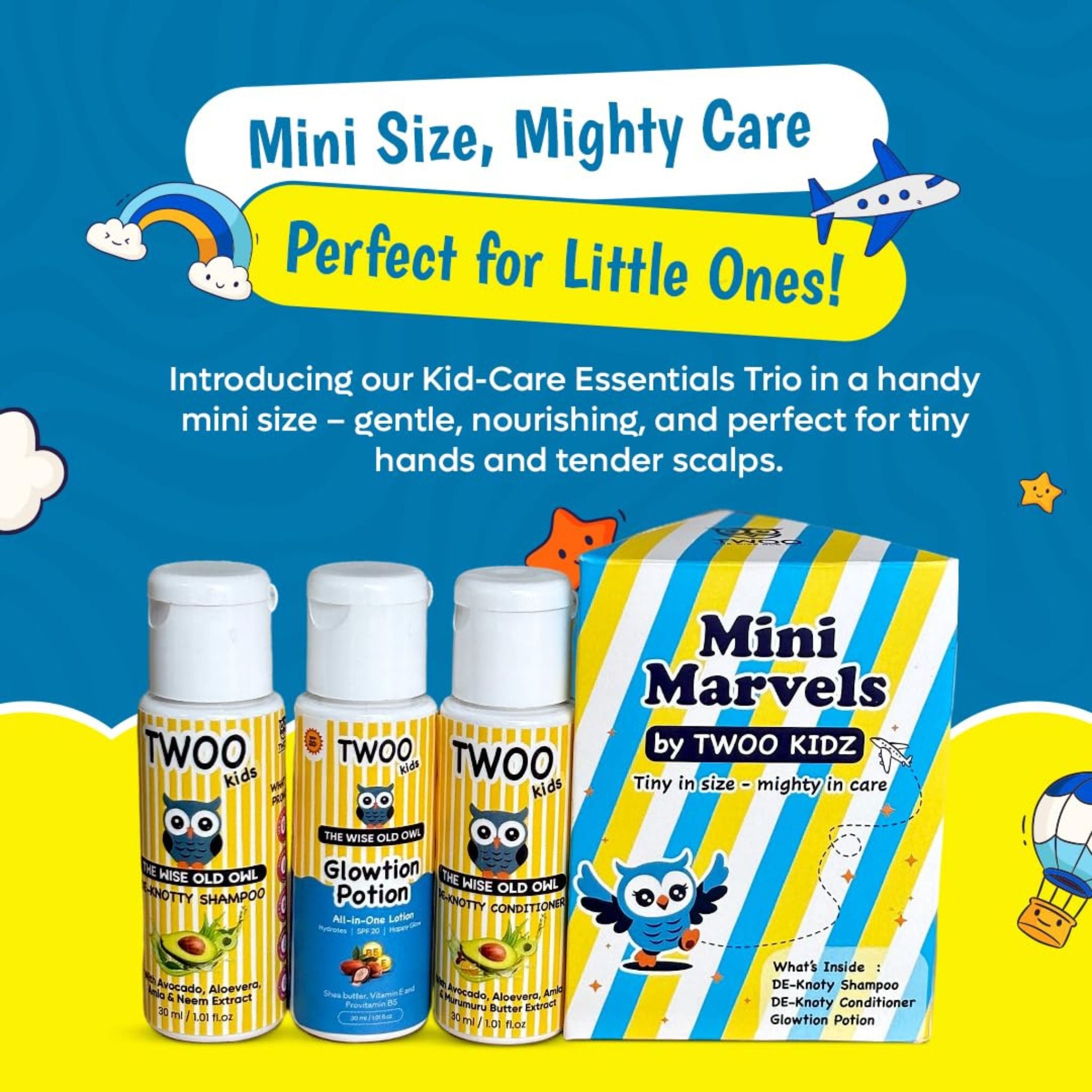 TWOO Kids Mini Marvels Kit - De - Knotty Shampoo, De - Knotty Conditioner and Glowtion Potion - 8906002231898