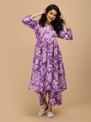 Ulta - Violet Beauty Nursing and Maternity Anarkali Kurta Set - Purple Maternity Ethnic Set