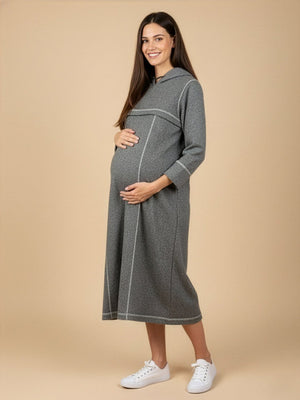 Undercover Cozy Maternity And Nursing Hoodie Dress - Grey Maternity Winter Dress