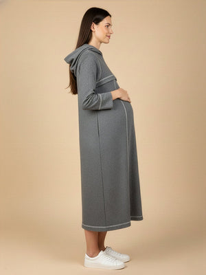 Undercover Cozy Maternity And Nursing Hoodie Dress - Grey Maternity Winter Dress