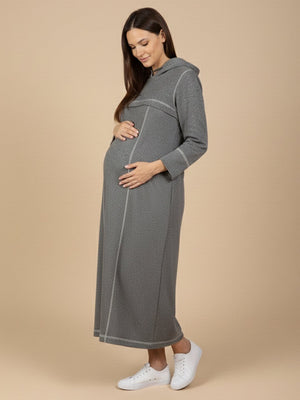 Undercover Cozy Maternity And Nursing Hoodie Dress - Grey Maternity Winter Dress