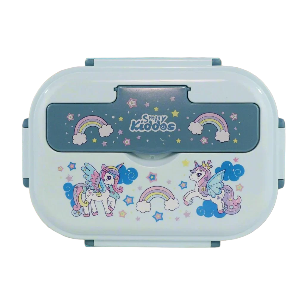 Smily kiddos Stainless Steel Unicorn Theme Lunch Box -Light Blue - Large