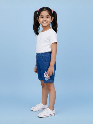 Unicorn Patch Girls Shorts With Embroidery - 1 - 2 Years Kids Casual Bottom