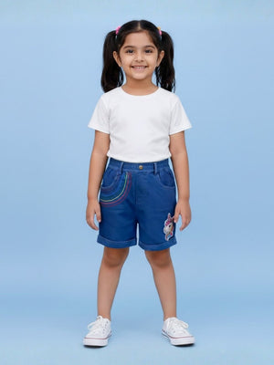 Unicorn Patch Girls Shorts With Embroidery - 1 - 2 Years Kids Casual Bottom