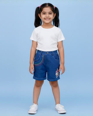 Unicorn Patch Girls Shorts With Embroidery - 1 - 2 Years Kids Casual Bottom